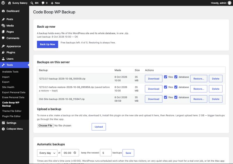 Code Boop WP Backup screenshot